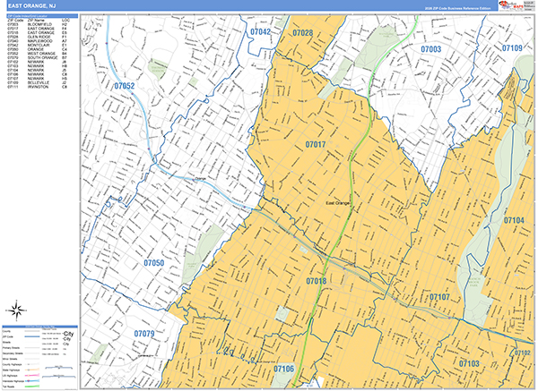 East Orange, NJ Zip Code Map
